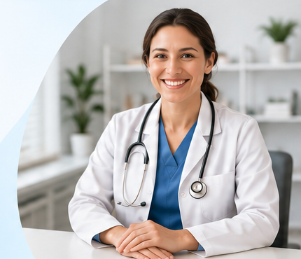 Telehealth provider holding tablet